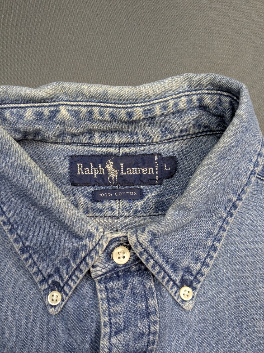 Vintage Ralph Lauren Light Blue Denim Button-Down Shirt with Red Pony - Picture 3 of 7